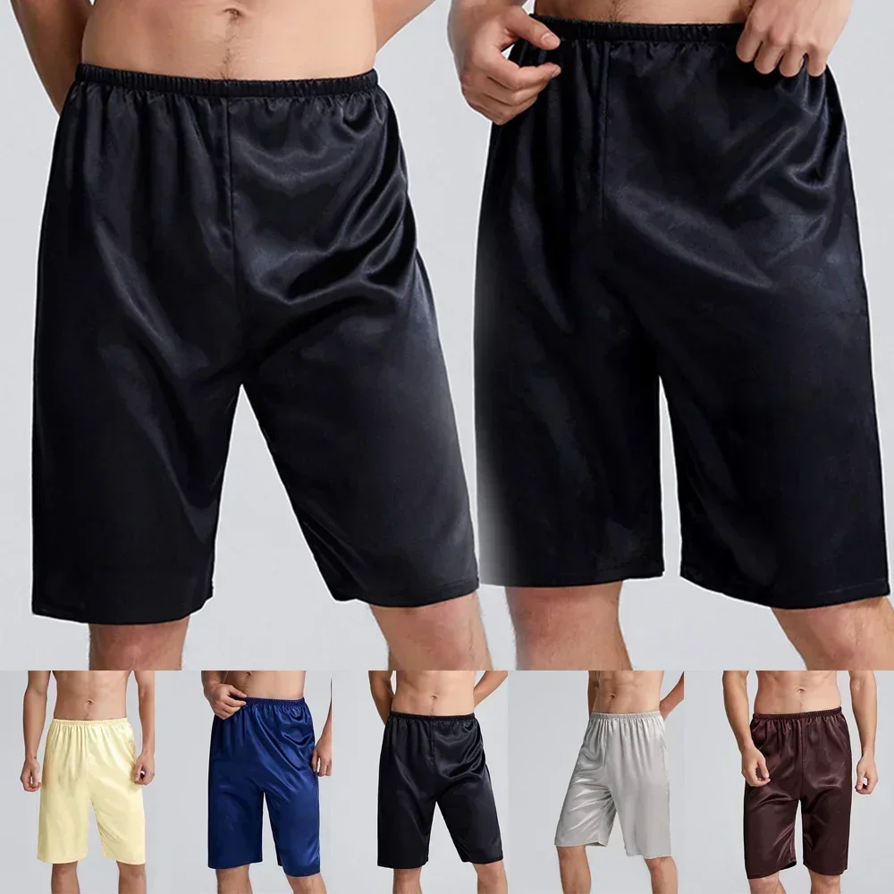 Shorts curtos casuais masculinos pijamas calças largas praia pijamas bottoms spa boxer cetim seda boxers confortáveis