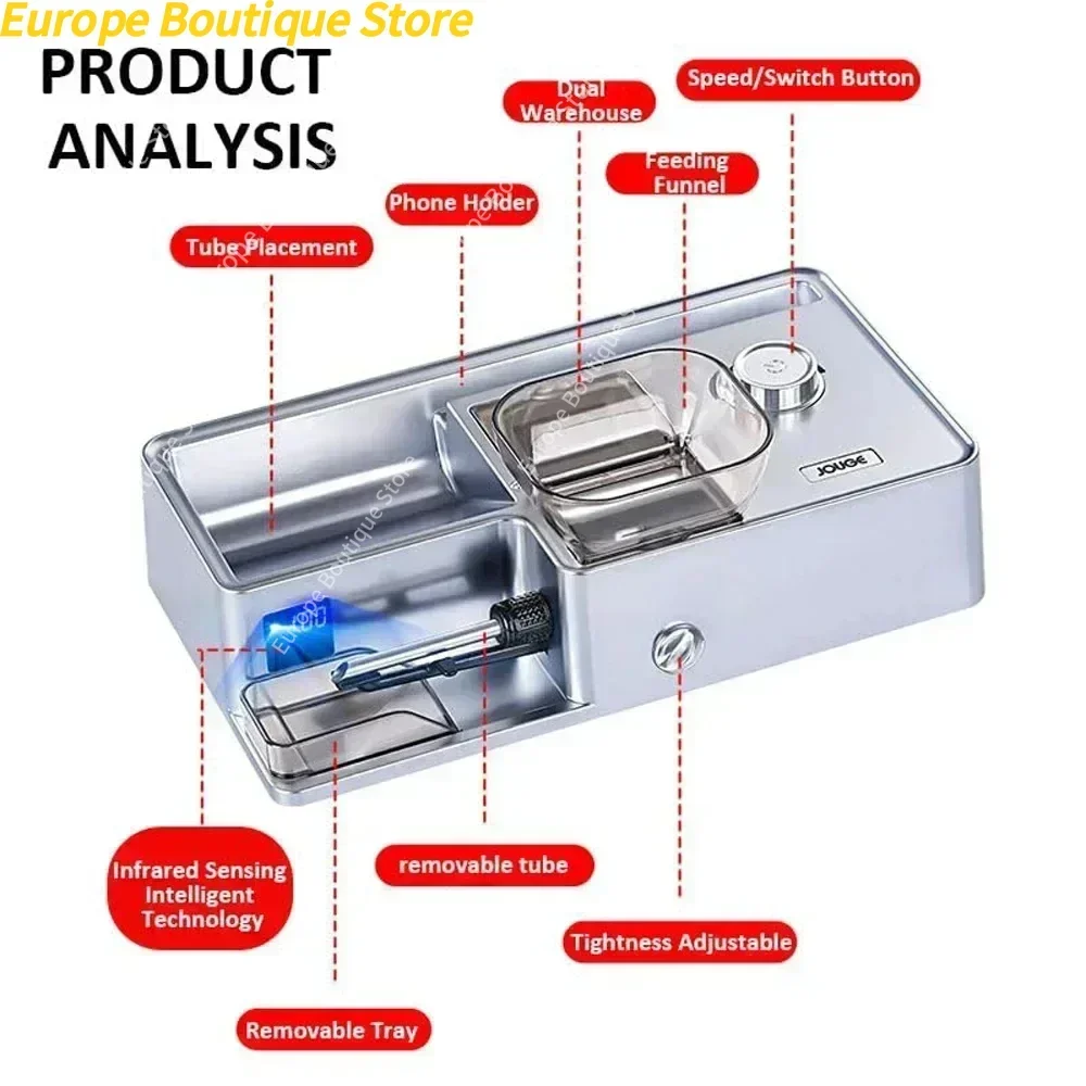 New 3-in-1 Automatic Cigarette Machine Electric Cigarette Smart Sensor Injector Tobacco Filled 5.5/6.5/8mm Round Tube, Tweezers