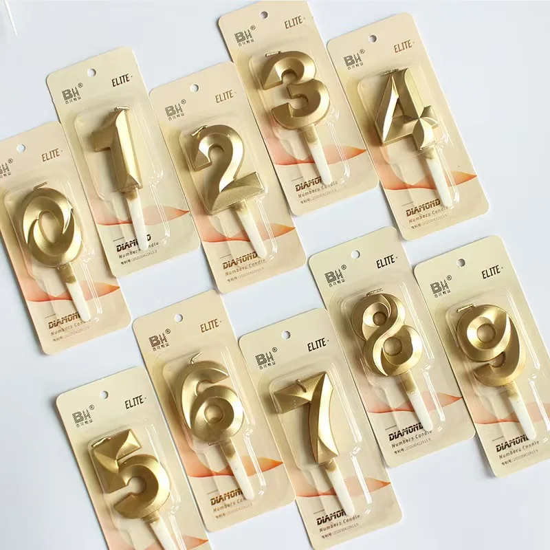 Creative Gold Diamond Number Candle Large 3D Birthday Cake Topper Decoration Party Supplies Anniversary Celebration Age Candle