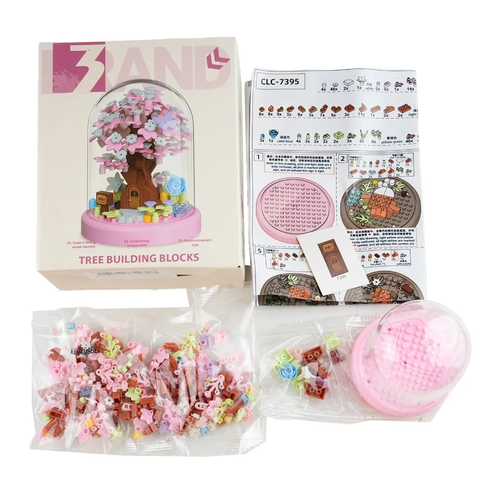 Juego de bloques de construcción de casa del árbol Sakura, ramo de flores de cerezo artesanal, juguete para el día de plantación, regalo para niñas y niños, puesto de decoración del hogar