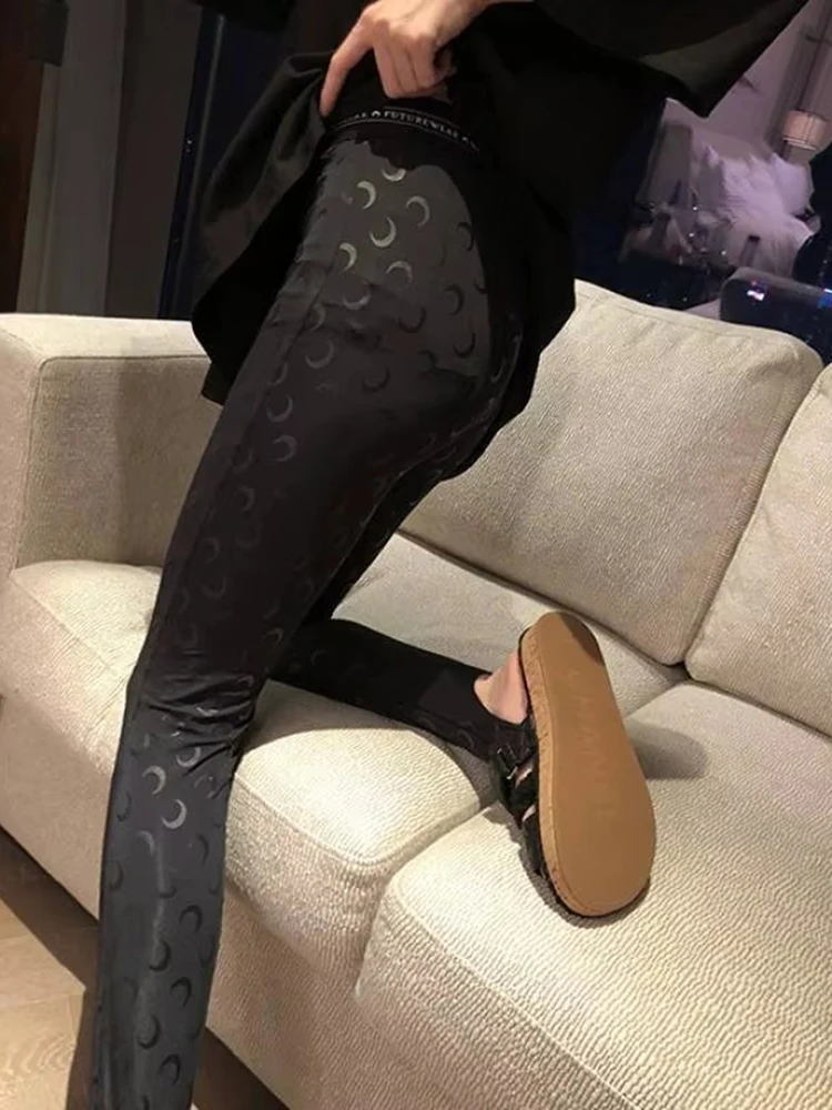 Pantaloni inferiori stampati a vita alta da donna casual di moda coreana High Street Pantaloni capispalla elastici attillati riflettenti delle nuove donne