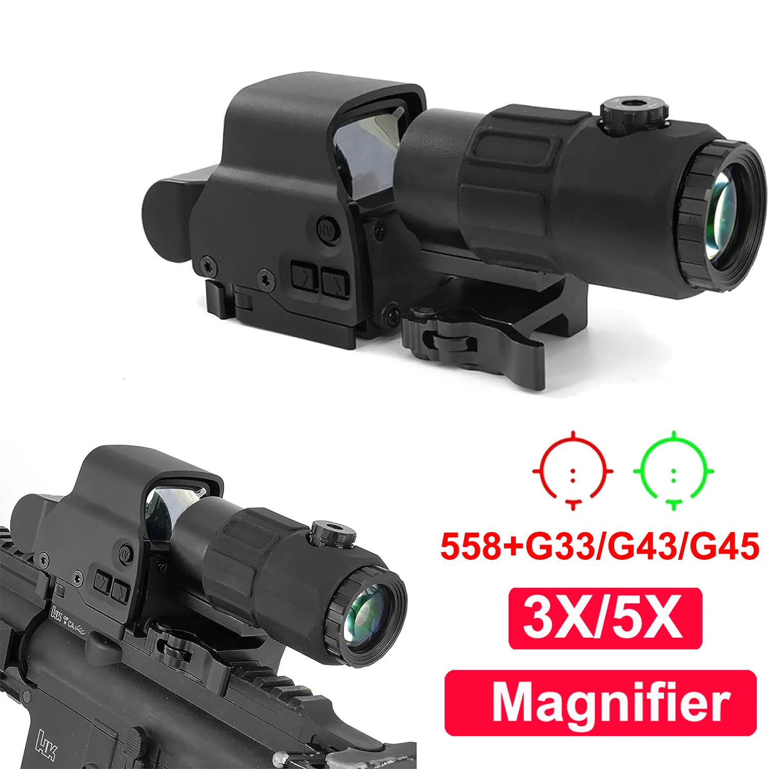 558 G33 G43 Holographic Collimator Reflex Sight EXPS3 Red Dot Optics Scope Fit 20mm Rail Mounts for Airsoft Sniper Rifle Hunting