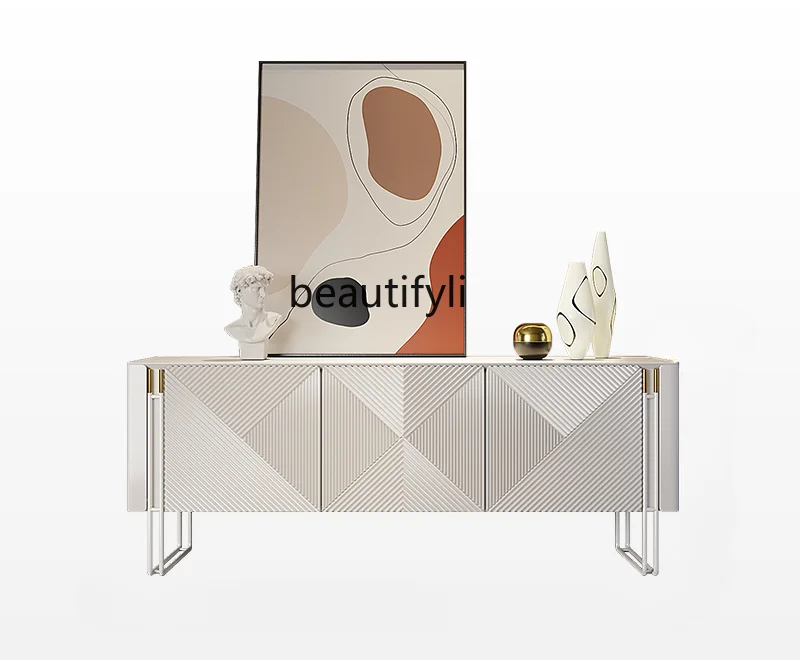 

Italian Minimalist TV Cabinet and Tea Table Combination Light Luxury Modern Paint Living Room Stone Plate Floor Cabinet