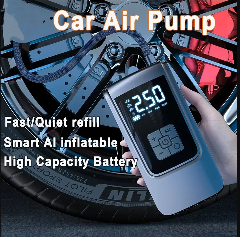 

Car Air Compressor Wireless/wired Inflatable Pump Led Lighting Lcd Display Air Pump Tire Inflator For Motorcycle Cars