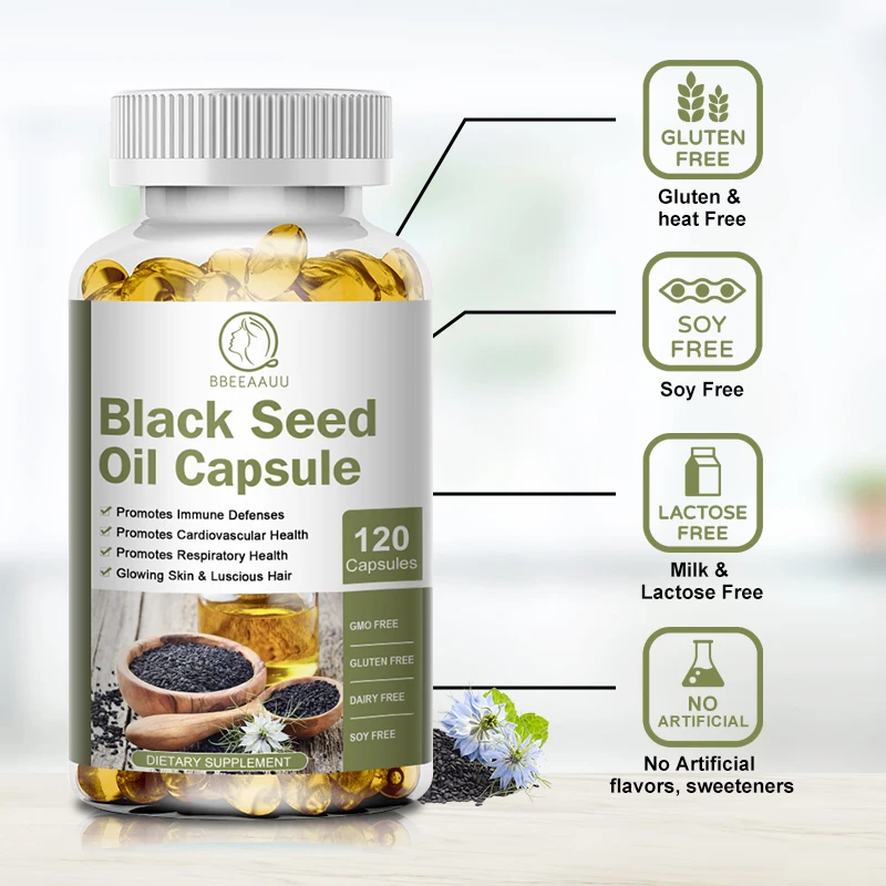 

BBEEAAUU Black Cumin Seed Oil Capsule Immune,Digestion,Respiratory, Kidney Liver Health Balanced Blood Sugar Level Joint Health