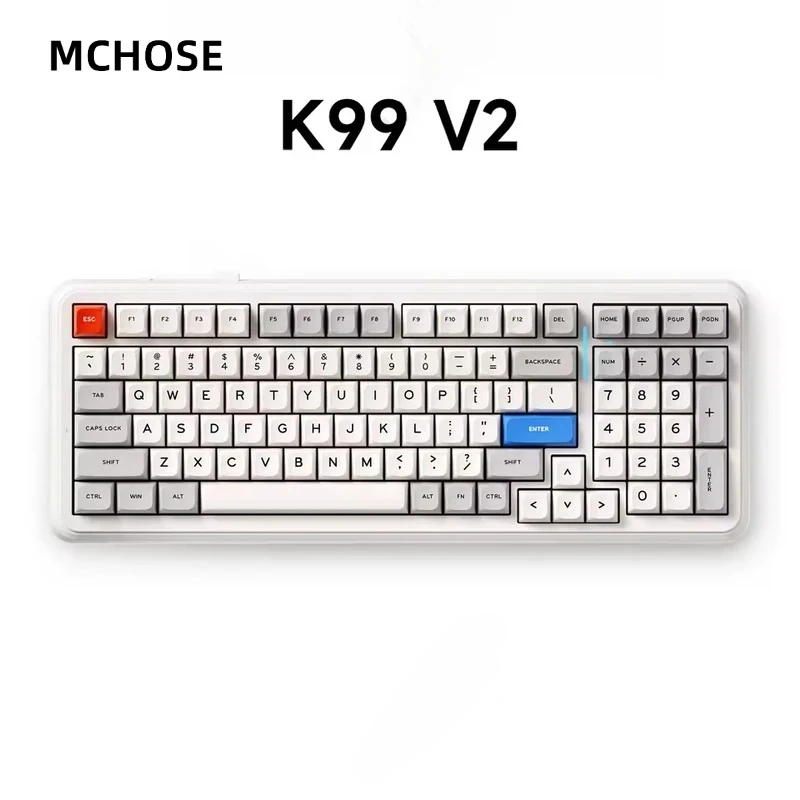 Mchose k99 v2 teclado mecânico 3 modo sem fio bluetooth hot-swap 98% layout 8000mah rgb gaxeta e-sports teclado para jogos