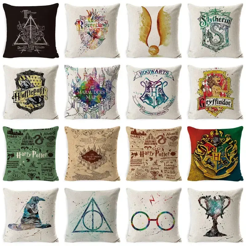 Funda de almohada con estampado de Harry Potter, fundas de almohada Huffington de estilo mundo mágico, productos de anime, Gryffindor, regalos