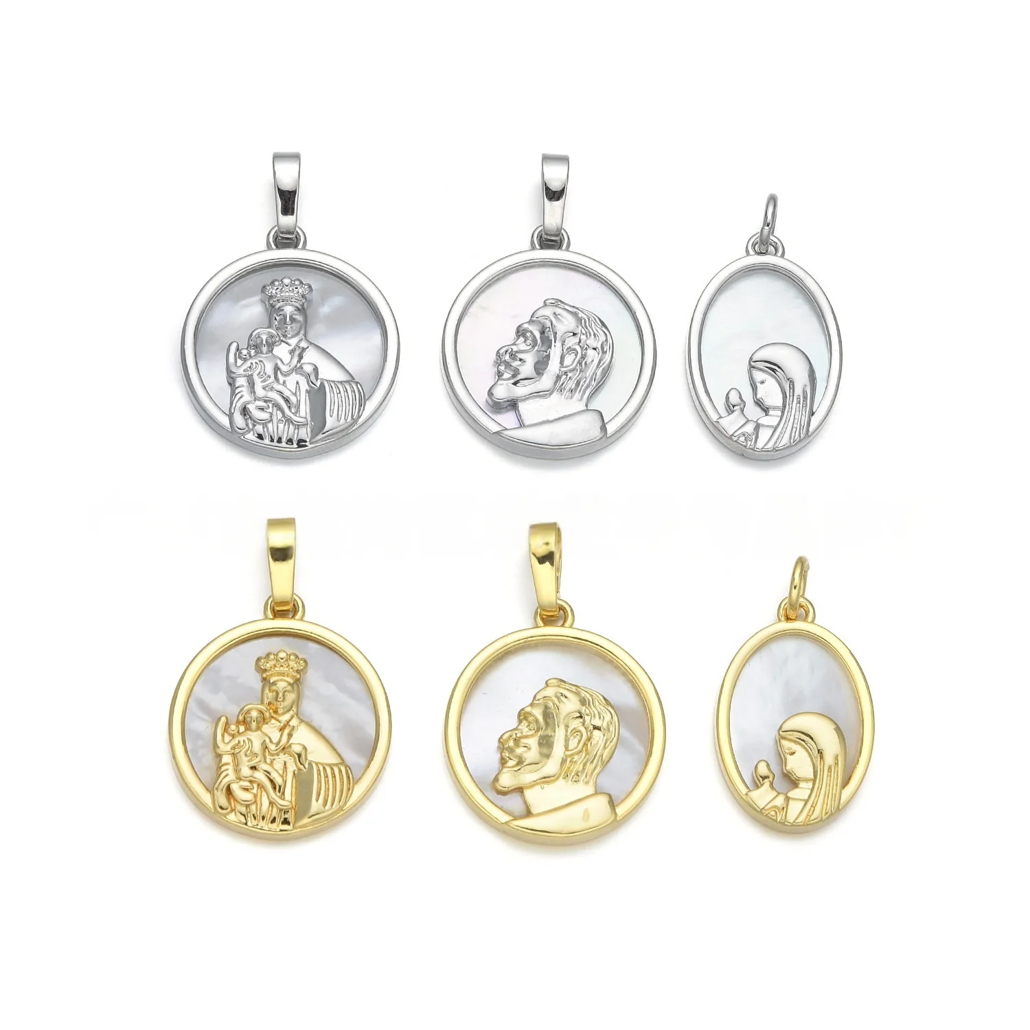 5pcs European and American White Shell Religion Virgin Mary Necklace Pendant DIY Jewelry Making Materials Accessories Wholesale