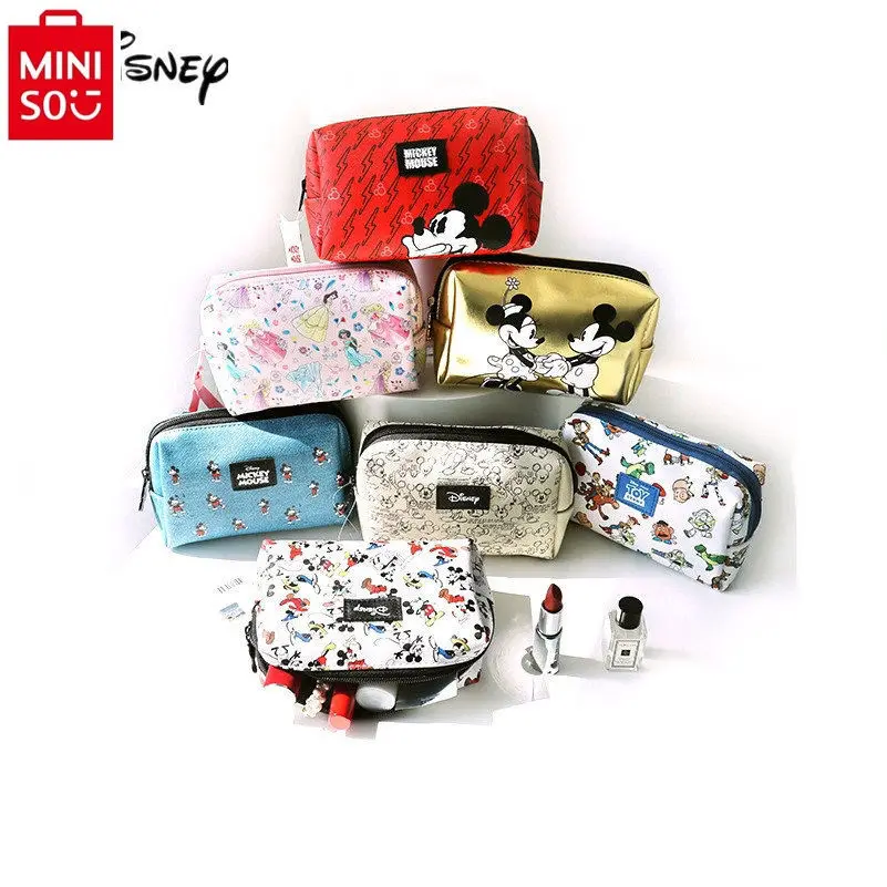 MINISO-Trousse de maquillage dessin animé Disney pour femme, sac de rangement multifonctionnel, étanche, portable, mode féminine