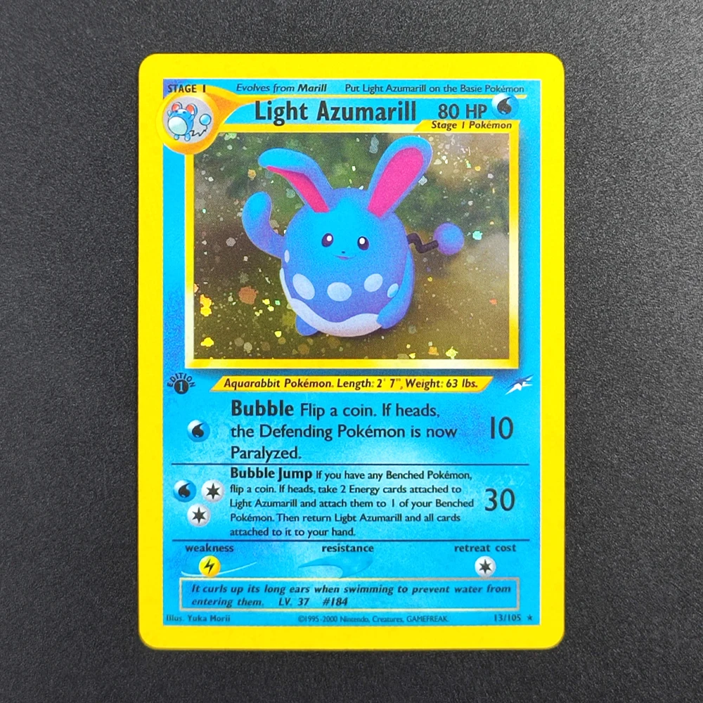 

Коллекционная карта DIY Proxy Pokemon TCG Pocket Card 2000 P.M. Light Azumarill 13, супер редкая, классическая, для игры, аниме-карты, игрушки