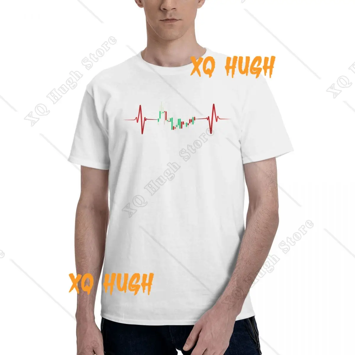 Trader Heartbeat Bitcon Men Tshirt 100% Cotton Male Tops Printed Short Sleeve