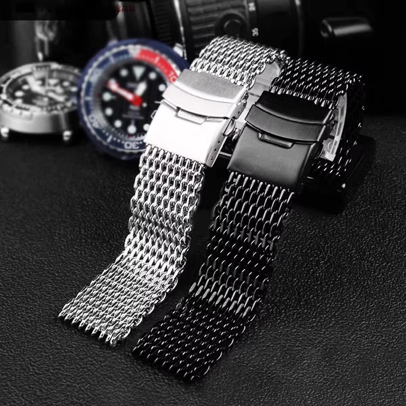 Cool Shark Steel Watchband for Seiko Water Ghost for Casio/ Hamilton Karki Aviation Field Series Metal Stainless Steel Watchband