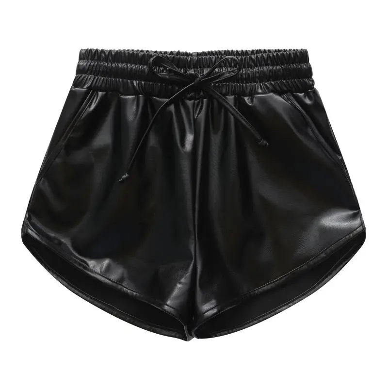 Pantaloncini in pelle per bambina in pelle lucida boxer elastici in vita con coulisse decorativa pantaloncini Casual alla moda per bambini 4-12Y