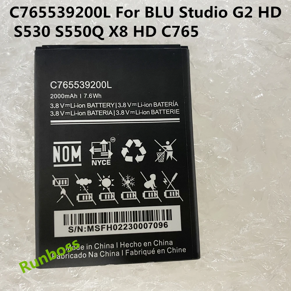 

New 2000mAh C765539200L Battery For BLU Studio G2 HD S530 S550Q X8 HD C765 Phone Batteria