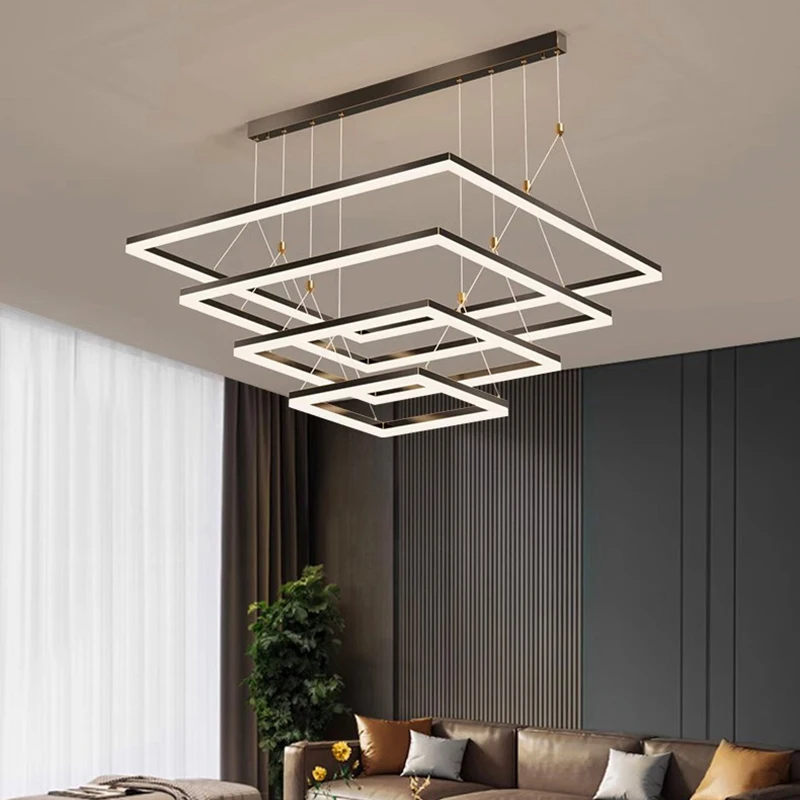 Nordic minimalism Multi-level Square Acrylic LED chandelier lustre ceiling for living room bar Dimmable Home interior lighting