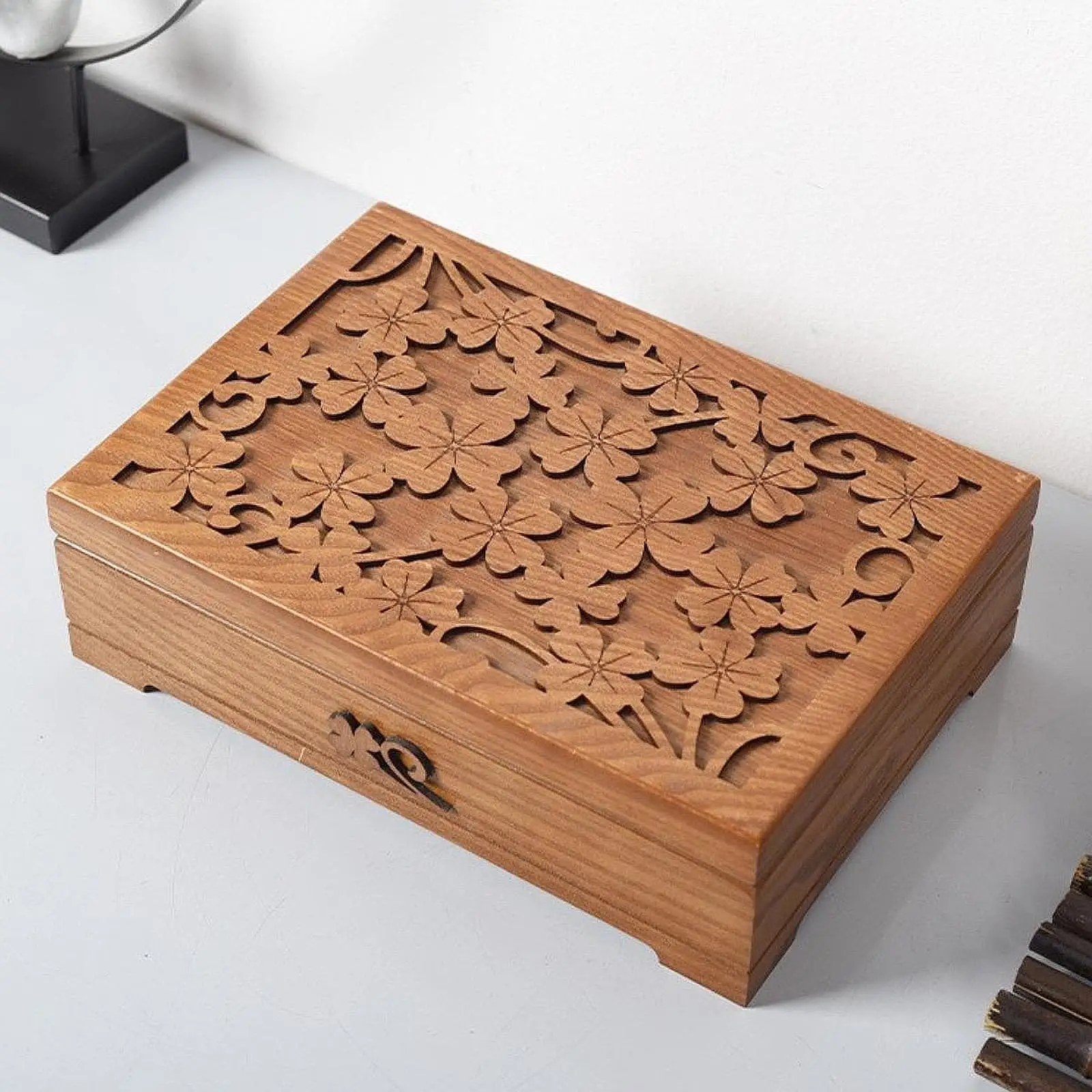 Wooden Jewelry Box Keepsake Gift Box Rectangle Multifunctional Collectible