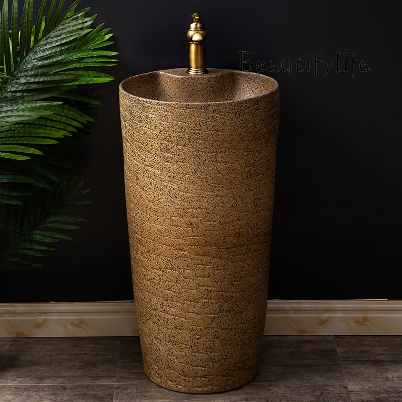 Retro Domestic Integrated Column Type Washbasin Bathroom Outdoor round Ceramic Pillar Basin