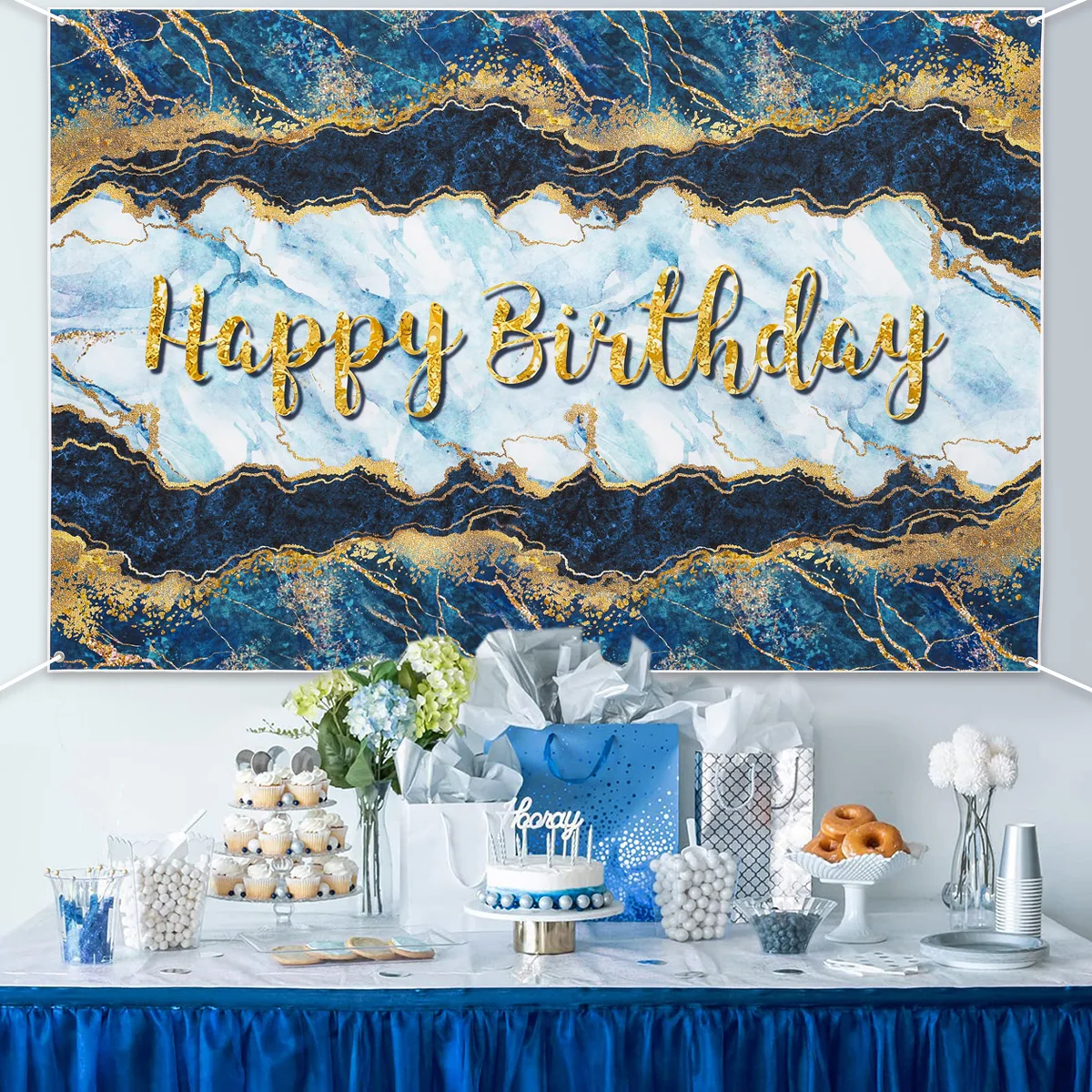 100x150cm Blue Marble Texture Gradient Color Background Happy Birthday Party Photograph Backdrop Poster Birthday Party Decor