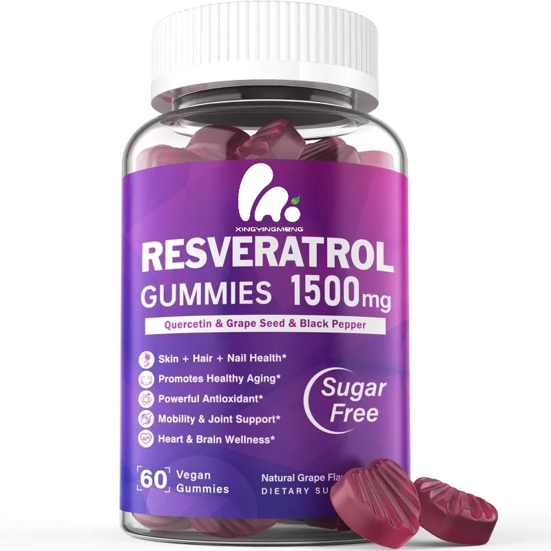 Resveratrol gummies 1500mg - Quercetin, Grape Seed, Acai Berry Extract, Antioxidant, Skin, Joint Health