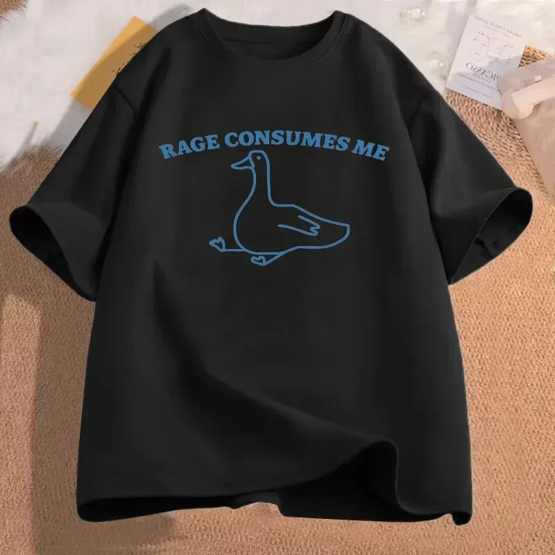 Rage Consumes Me Goose Funny Meme Graphic Tee T-Shirts, Short Sleeve T-Shirt, Retro Streetwear Y2K Aesthetic Casual Fashion Tops