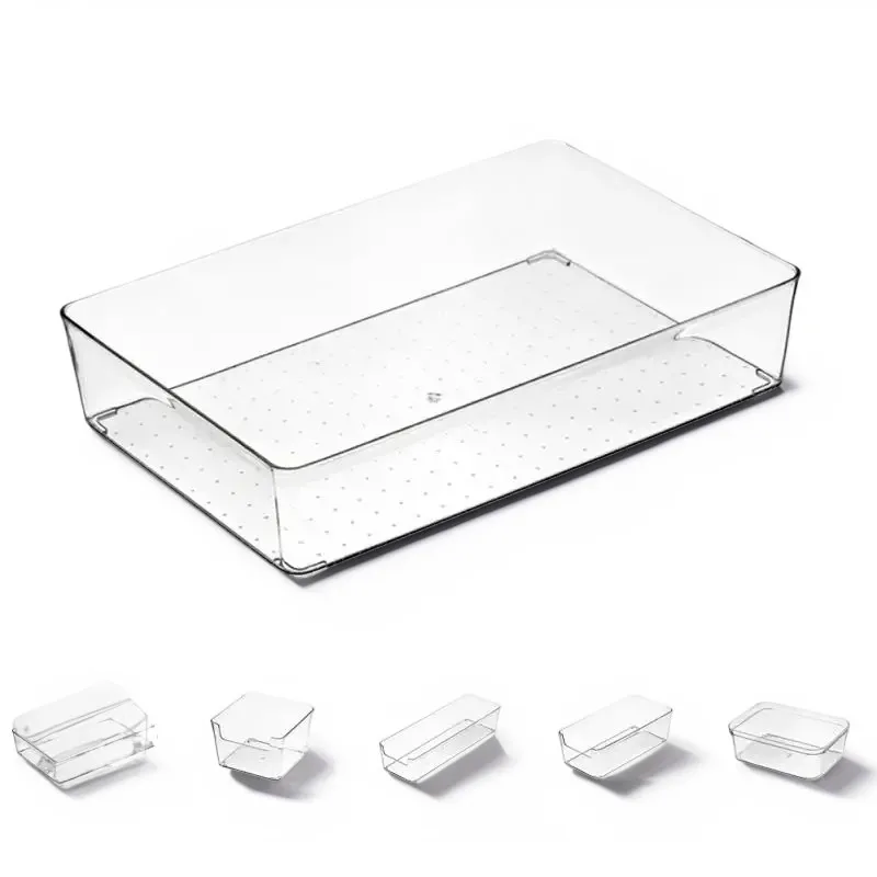 PET Clear Transparent Storage Drawer Containers Refrigerator Organizer Desktop Cosmetic Storage Boxes Decoration Organizer