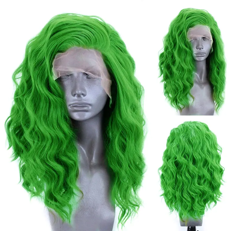 

Bright Green Water Wave Synthetic 13X4 Lace Front Wigs High Quality Heat Resistant Fiber Hair Natural Hairline For Women Cosplay