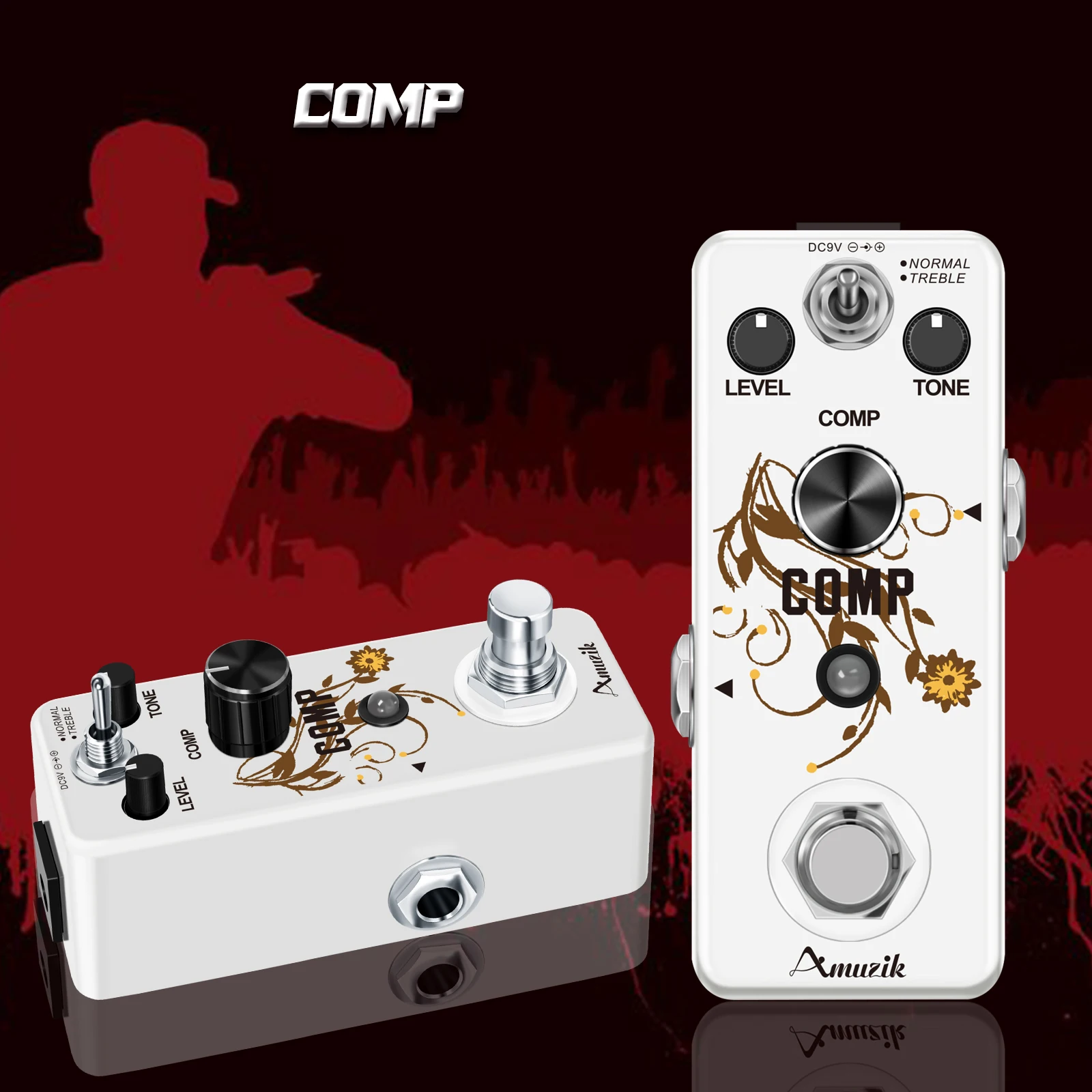 Amuzik Guitar Compressor Pedal for Analog Compression Effect Pedal Ultimate Comp Guitar Effects for Electric Guitar True Bypass