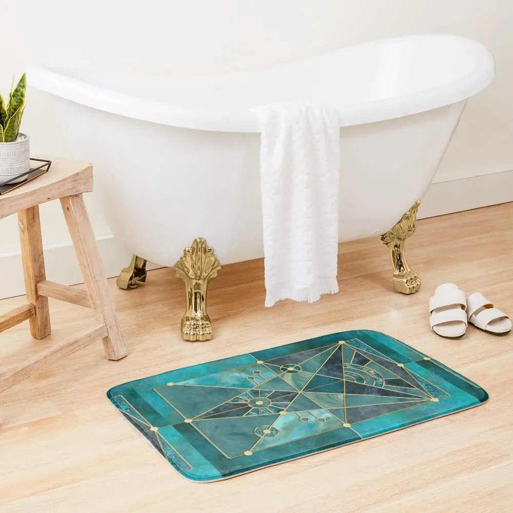 

Stained Glass Watercolor Marble Mineral Design Turquoise Teal Gold Bath Mat Kitchen Carpet Mats In The Bathroom Rug Bathroom Mat