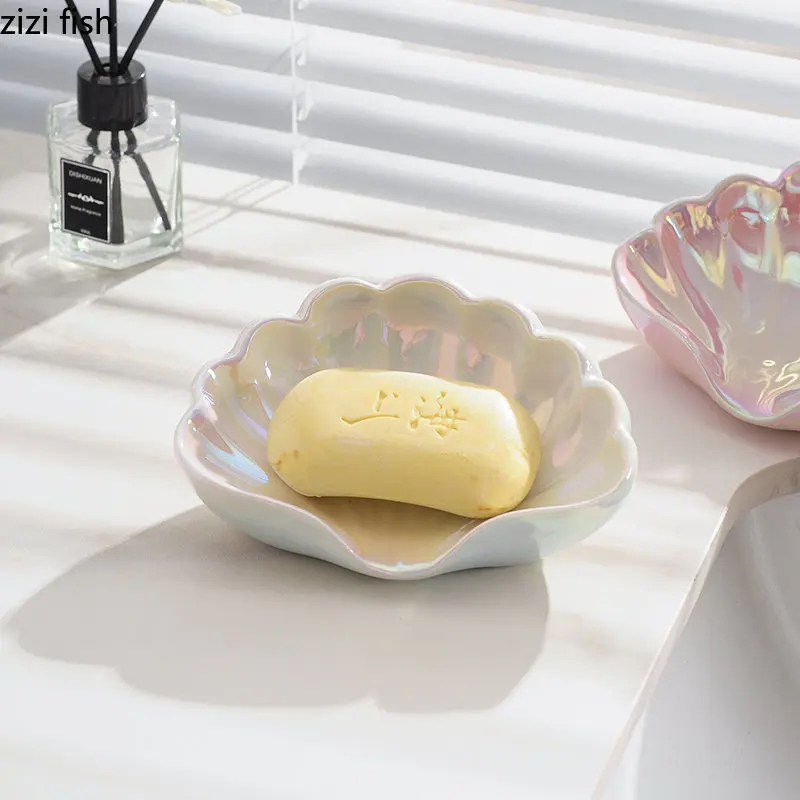 Shell Ceramic Soap Dish Bathroom Accessories Shelf Soap Holder Soap Box Drain Rack Storage Box Jewelry Tray Soap Tray Soap Stand