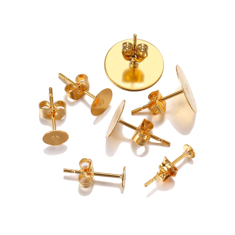 DIY Accessories Gold Stainless Steel Earring Stud Gold Flat Head Stud Stud Pin Plus Butterfly Earring Plug