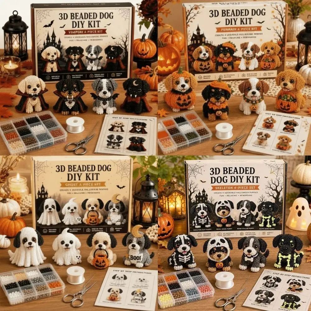 小さなビーズ-ハロウィン-ビーズ犬キット-かわいいデザイン-動物の形-ビーズ編みキット-クリエイティブクラフト-3dビーズオーナメントセット-ホームデコレーション
