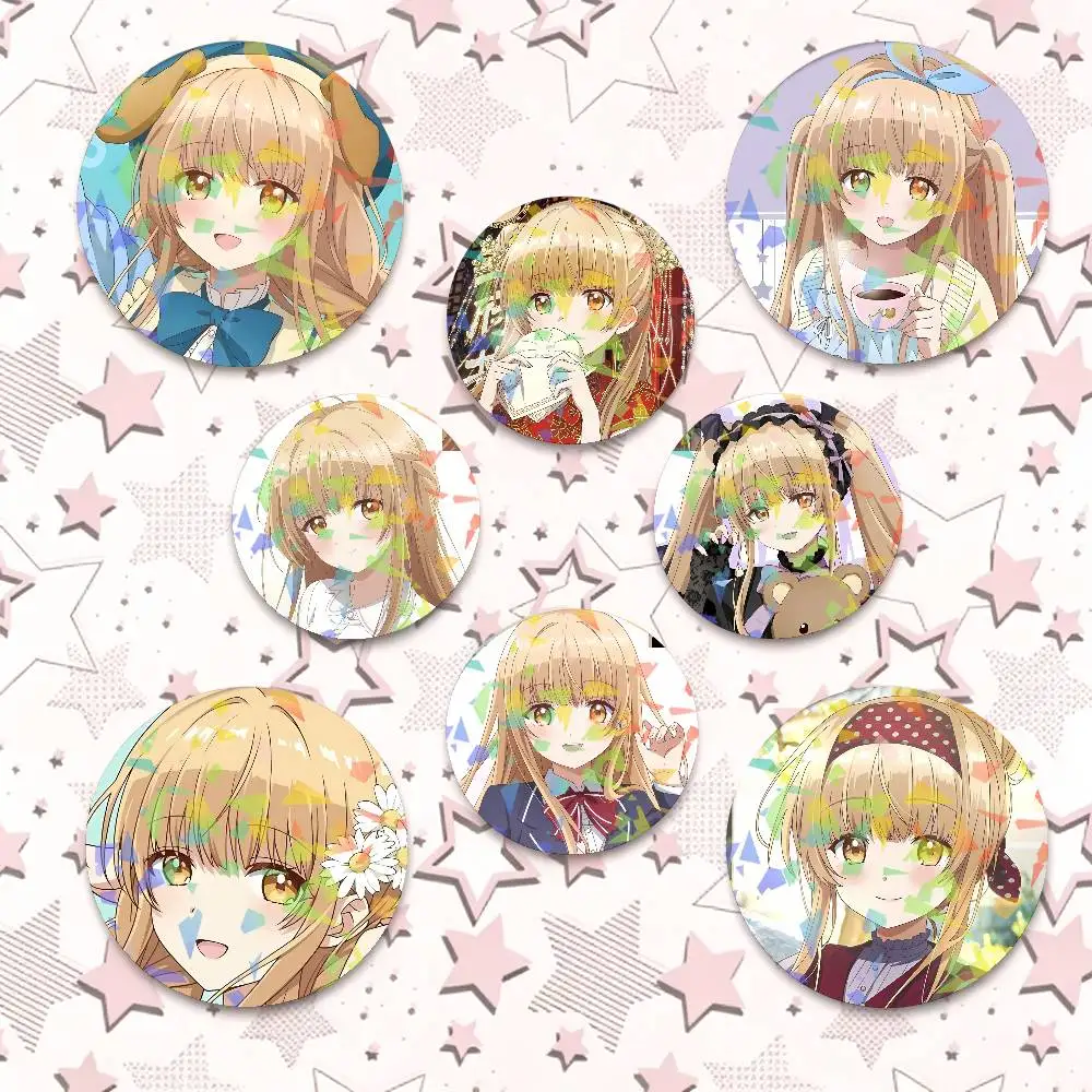 Shiina Mahiru THE ANGEL NEXT DOOR SPOILS ME ROTTEN Round Badge Lapel Pins for Backpacks Briefcase Laser Brooch Clothes Gifts