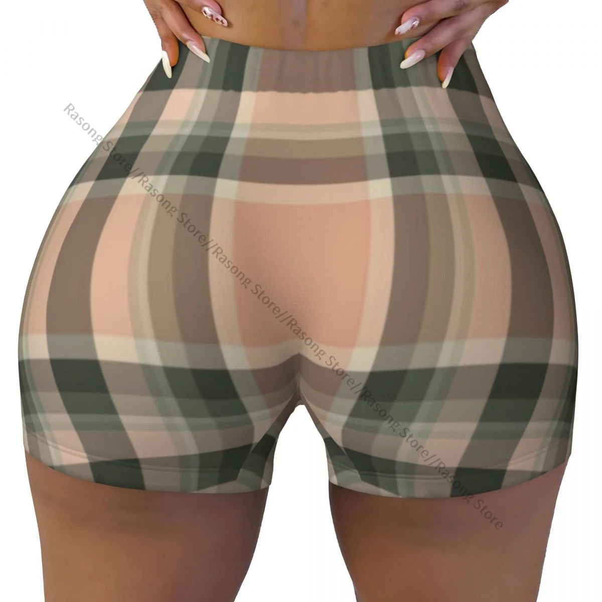 Women's Yoga Shorts Mosaic Tartan Plaid Tile Scrunch Booty Butt Lifting Comfort Fitness Gym