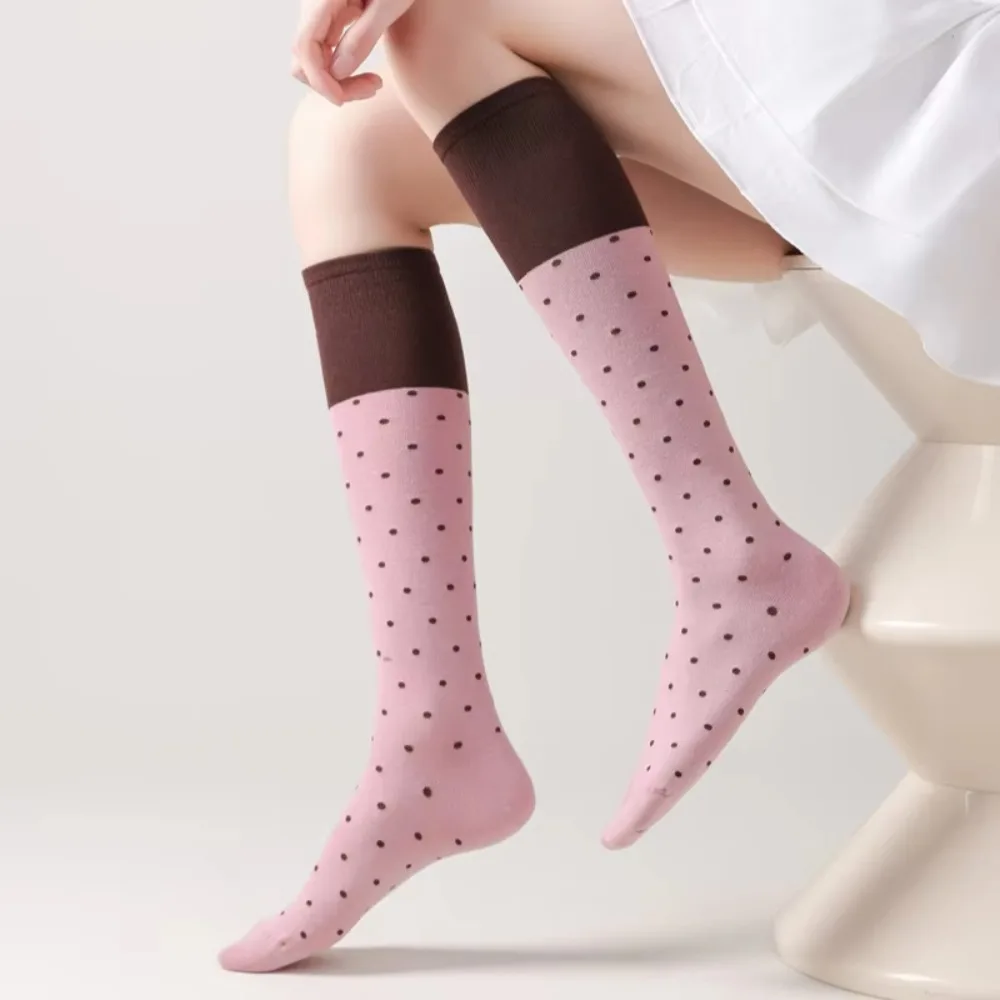 Stockings Women Fashion Polka Dot Cotton Long Socks Korean Soid Color Matching Sweet Girls Knee Socks Women Stockings чулки