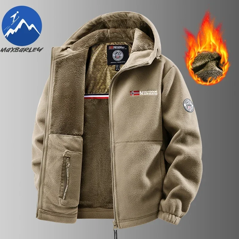 Hot Selling Men's Autumn and Winter Hooded Norwegian Fleece Jacket, Fleece Jacket, Outdoor Couple Plus Thick Fleece Warm Jacket