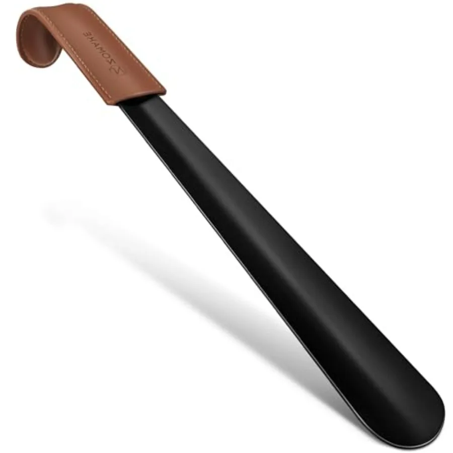 

Shoe Horn Long Handle for Seniors Men Women, Metal Long Shoehorn for Boots, 16.5" Shoe Spoon Helper Brown Handle