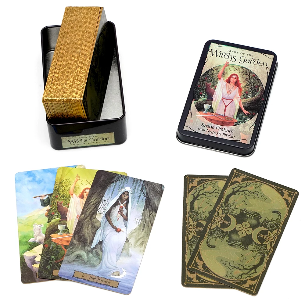 Tarot of The Witch's Garden 10.3*6cm 78 Pcs Cards with Gilded Edges In A Tin Box for Beginners