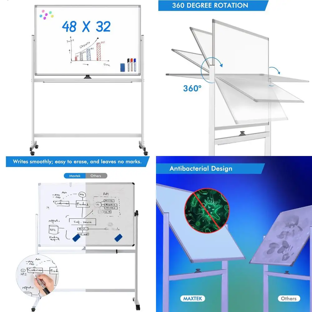 

Двусторонняя магнитная доска с подставкой, 48x32 дюйма, алюминиевый каркас, мобильный для офиса, класса, домашнего использования