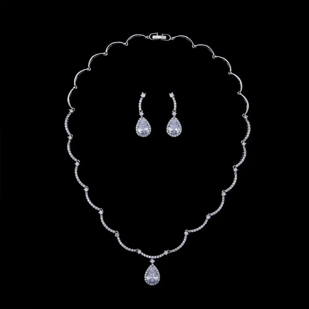 Gorgeous 5A Cubic Zirconia Bridal Wedding Necklace Earring Set,Prom Party Jewelry Sets for Women,Girls