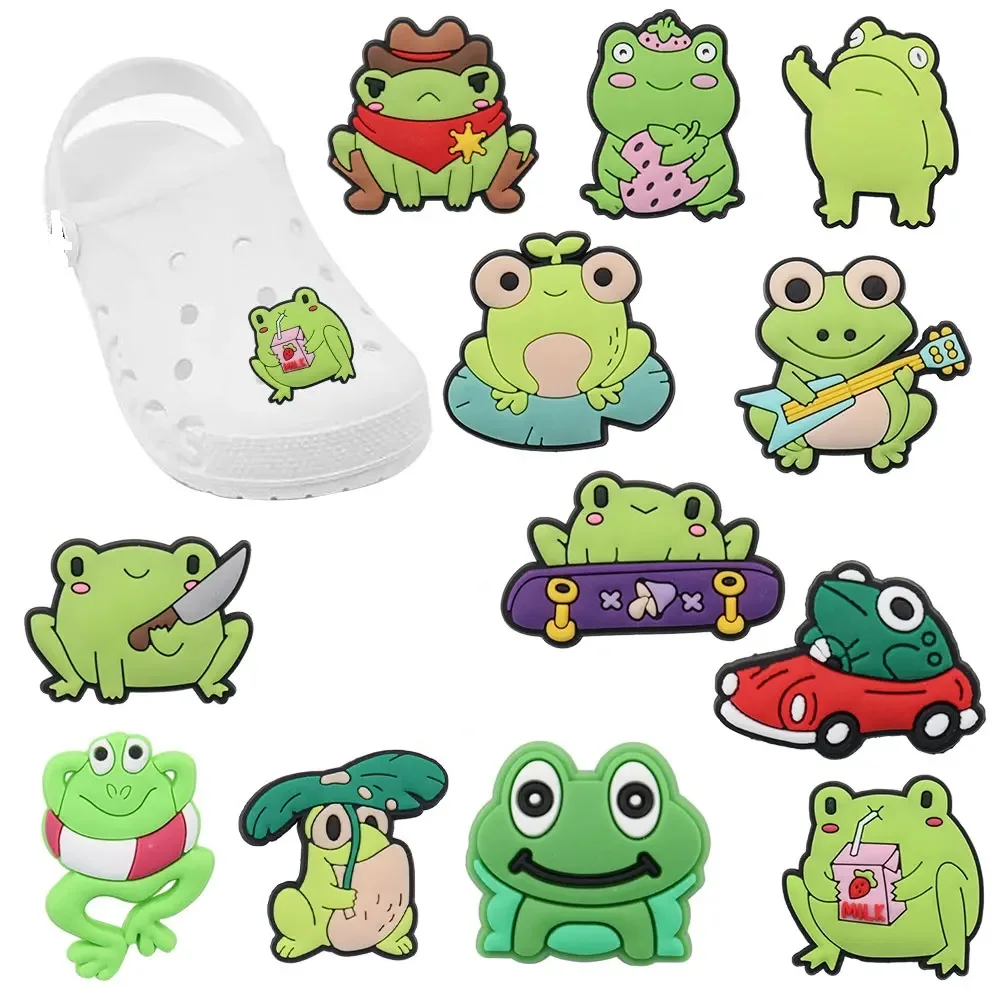 New Arrival 1pcs PVC Shoe Charms Fit Wristband Cartoon Frog Knives Bess Sandals Ornaments Hole Slipper Shoe Accessories Kid Gift