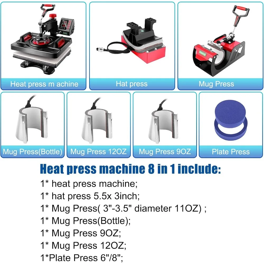 AKEYDIY 8 in 1 Heat Press Machine Professional Sublimation Machine 12