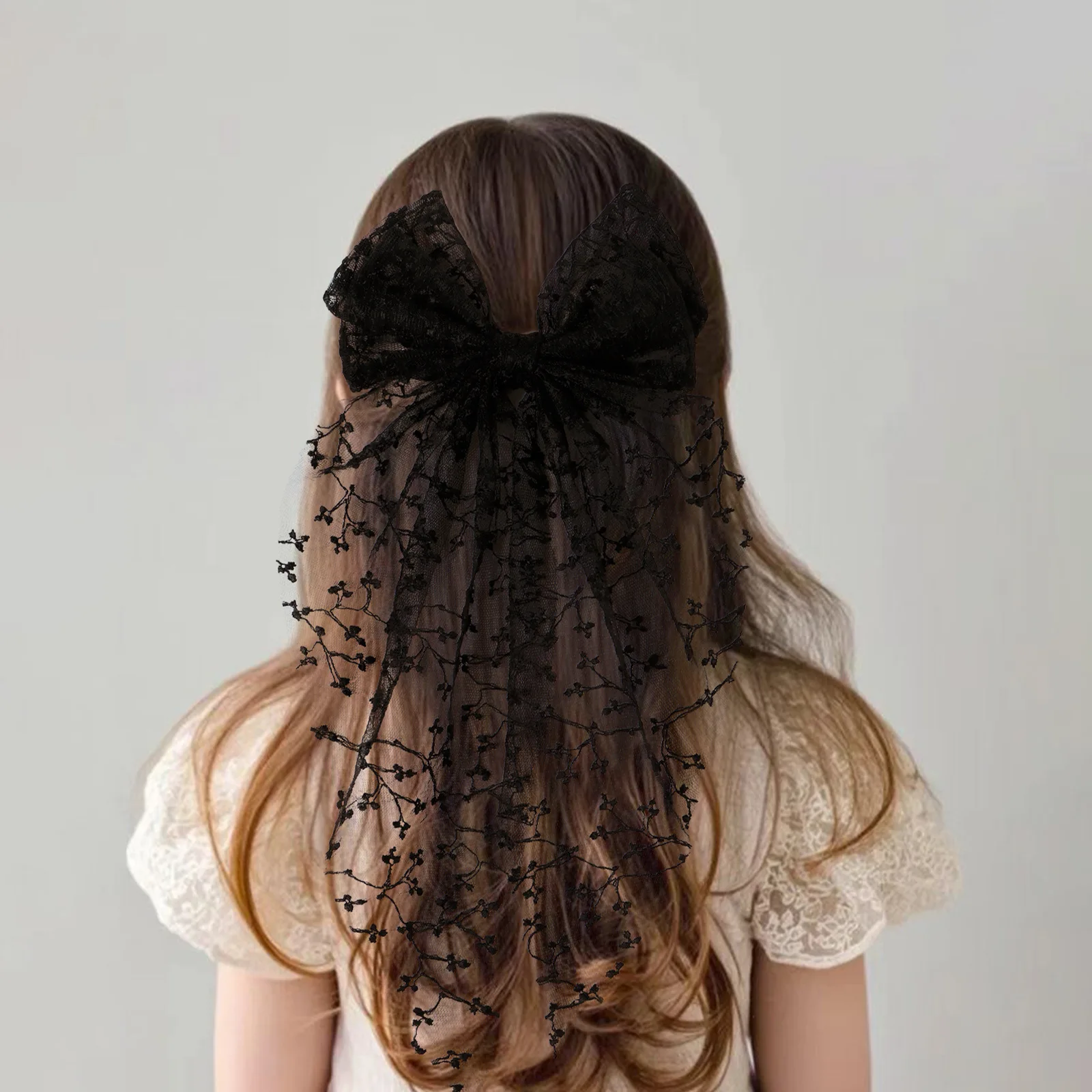 Presilha de cabelo infantil com laço de renda, estilo floresta doce, presilha elegante com fita, renda bordada para meninas