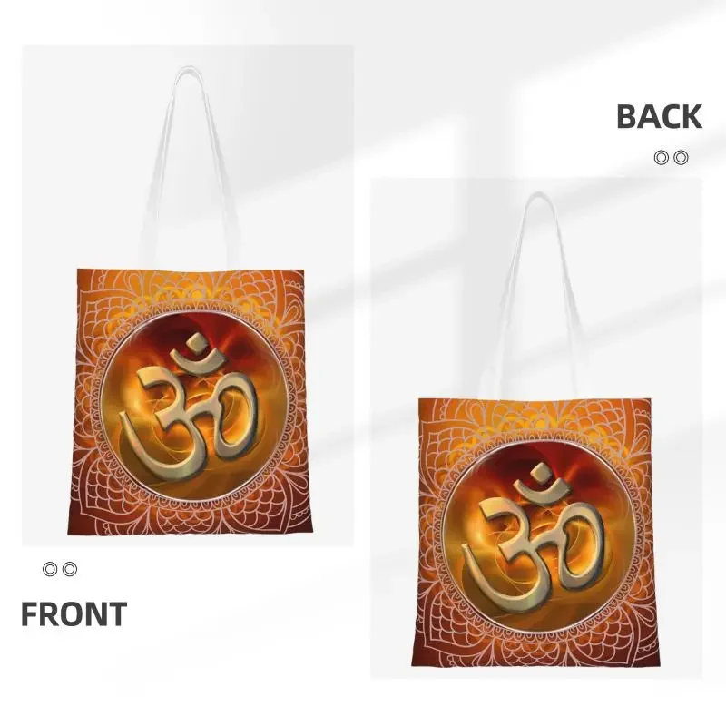 Mandala Om Groceries Shopping Bags Custom Print Canvas Shopper Shoulder Tote Bag Portable Buddhism Aum Yoga Meditation Handbag