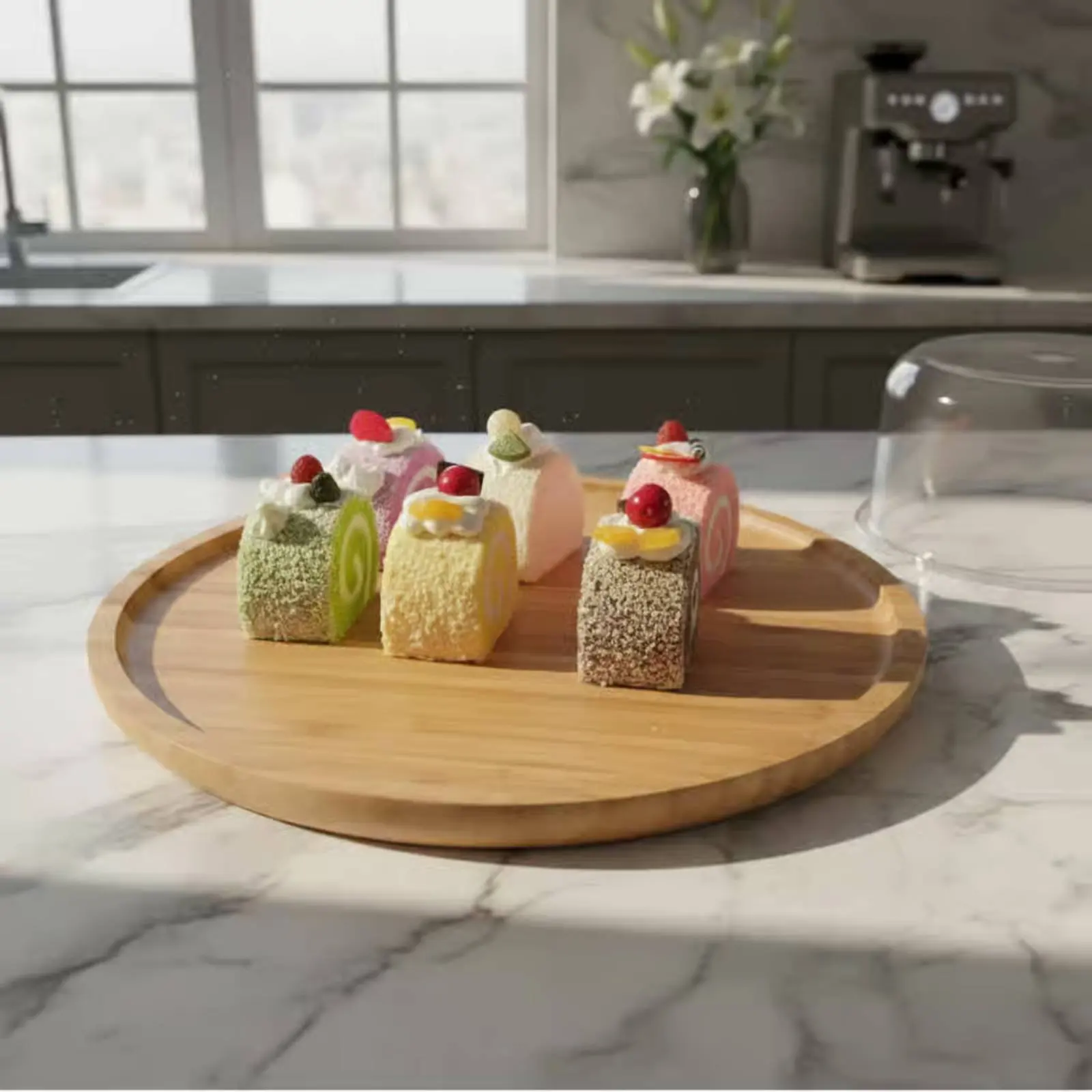 

Wooden Cake Cover 2-in-1 Use Cake Dome Stand Clear Dome Tray Easy to Clean Food Display Refrigerator Safe for Bakery, Buffet