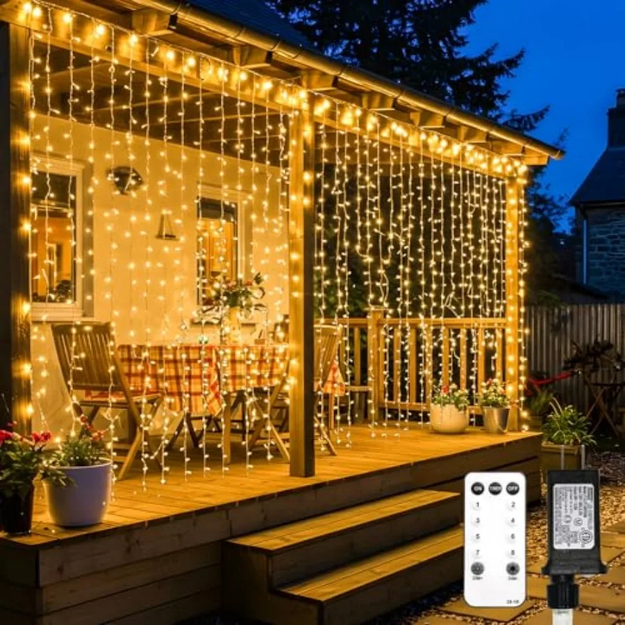 

Christmas Curtain Lights Outdoor, 9.8x19.6ft Curtain Lights Plug in with Remote, Wall Hanging Lights for Christmas, Dorm, Wall,