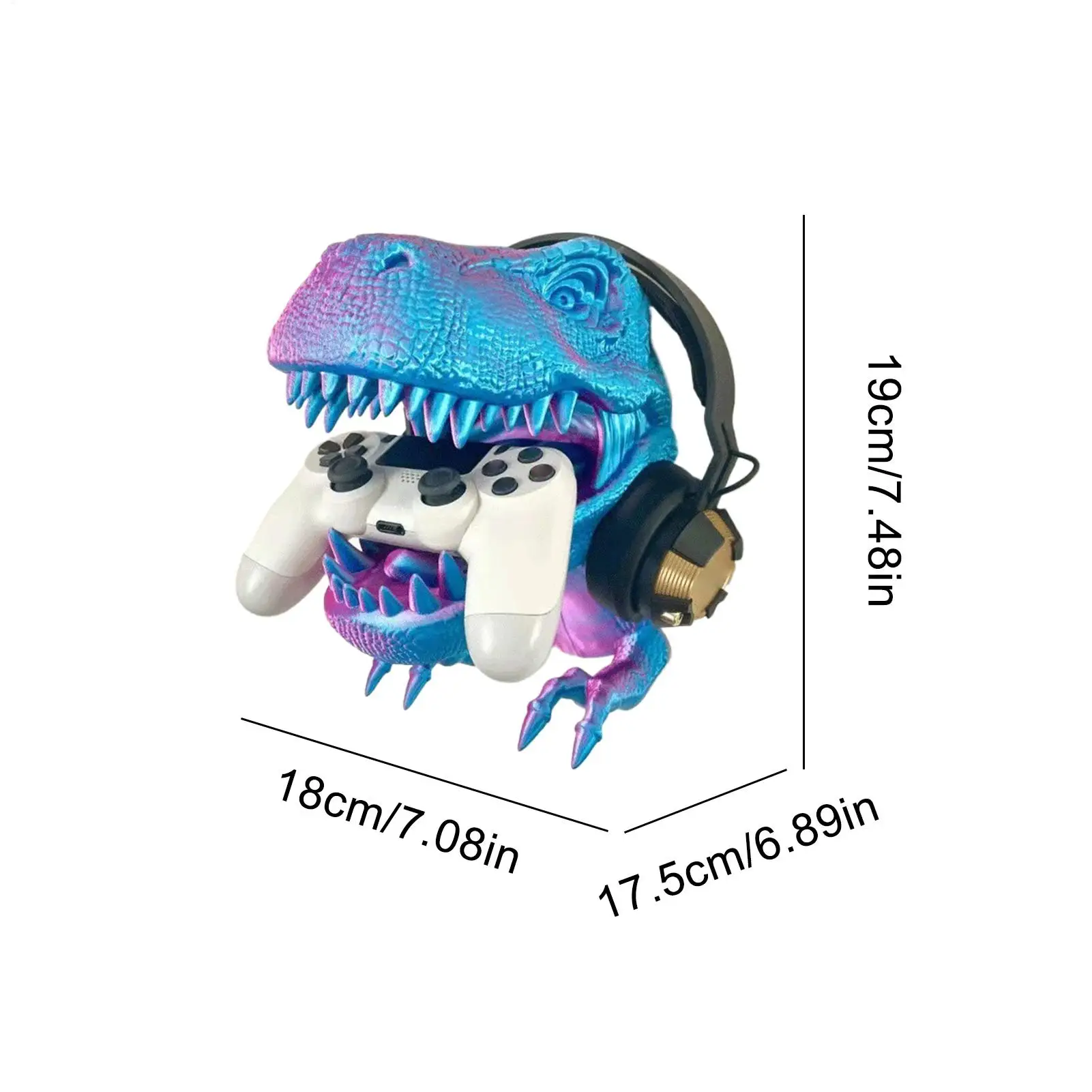 3Dプリントされたティラノサウルスレックスのヘッドホンとゲームコントローラー用スタンド、壁掛け式3D恐竜ゲームウォールデコレーション（自宅の部屋用）