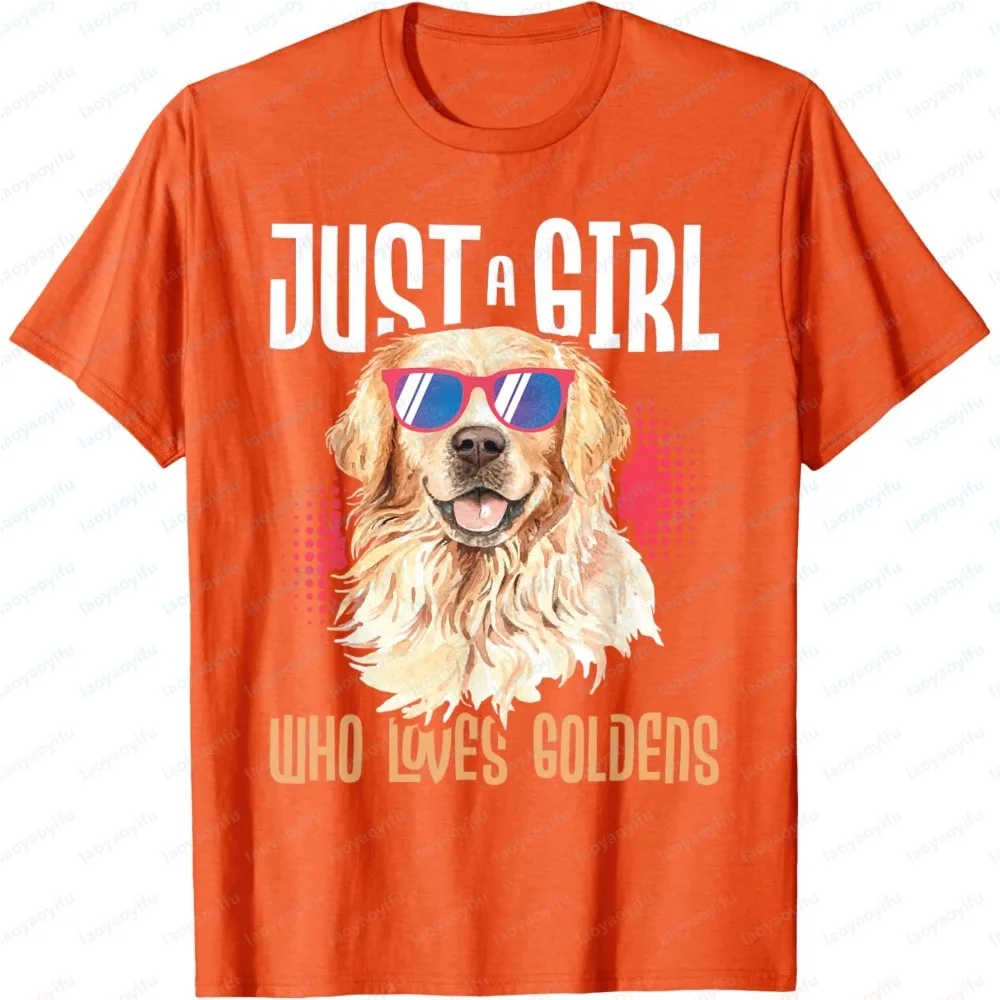Summer Short Sleeve Unisex T-Shirt Fashion Just A Girl Who Loves Goldens Golden Retriever Dog Lover Pattern Comfortable Tee