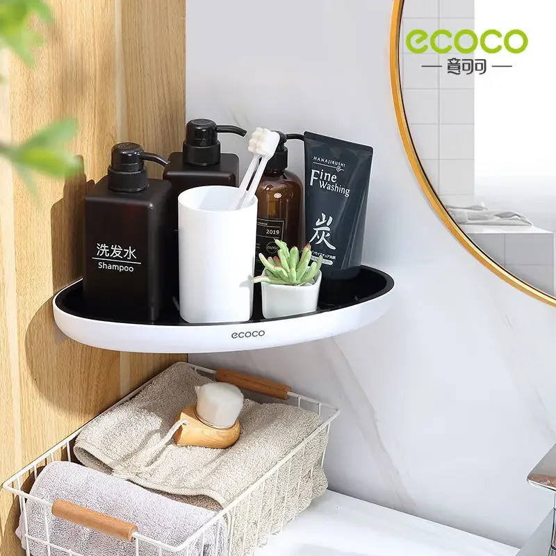 ECOCO Bathroom Storage Shelf Shower Snap Up Corner Shelf Shampoo Holder Basket Shelf Wall Shelves for Shelving Kitchen