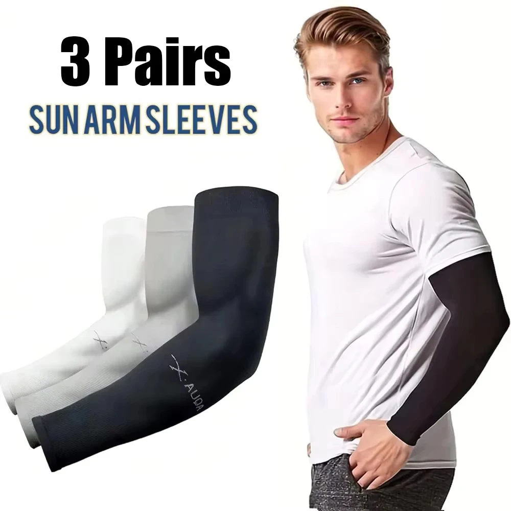 3 Pairs Sun Ice Silk Sleeves Sunscreen Summer Sun Protection Arm Sleeves Outdoor Sports Breathable Sun Protection Arm Sleeve New