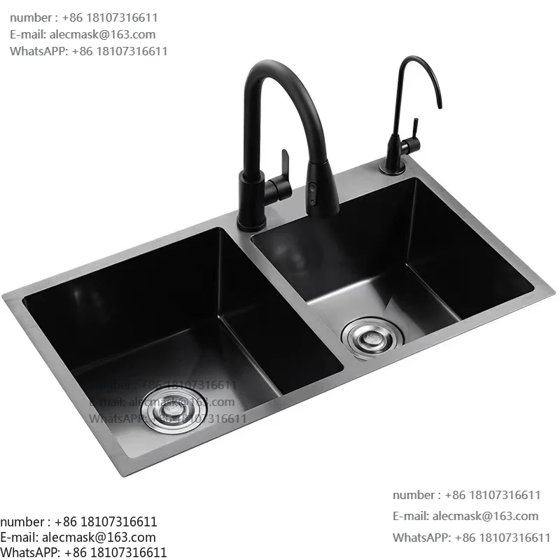

Handmade Stainless Steel Black Nano Sink Non-Fading Double Bowl Bottom Kitchen Sink